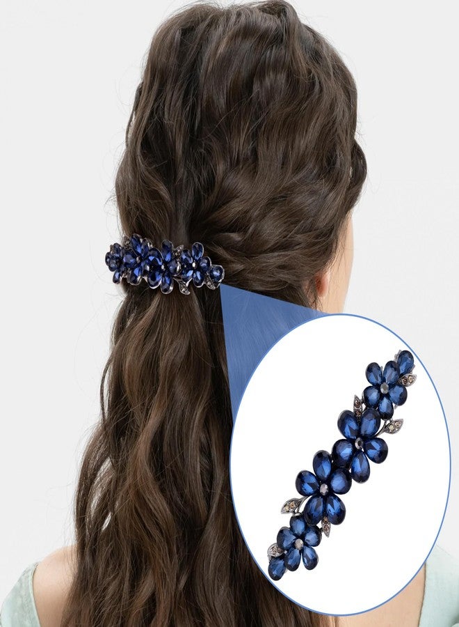 SmallCat 1 Pcs Rhinestone Hair Clips, Wedding Hair Barrettes, Sparkly Crystal Hair Clips, Navy Blue Rhinestone Accessories (Flower) - Image 5